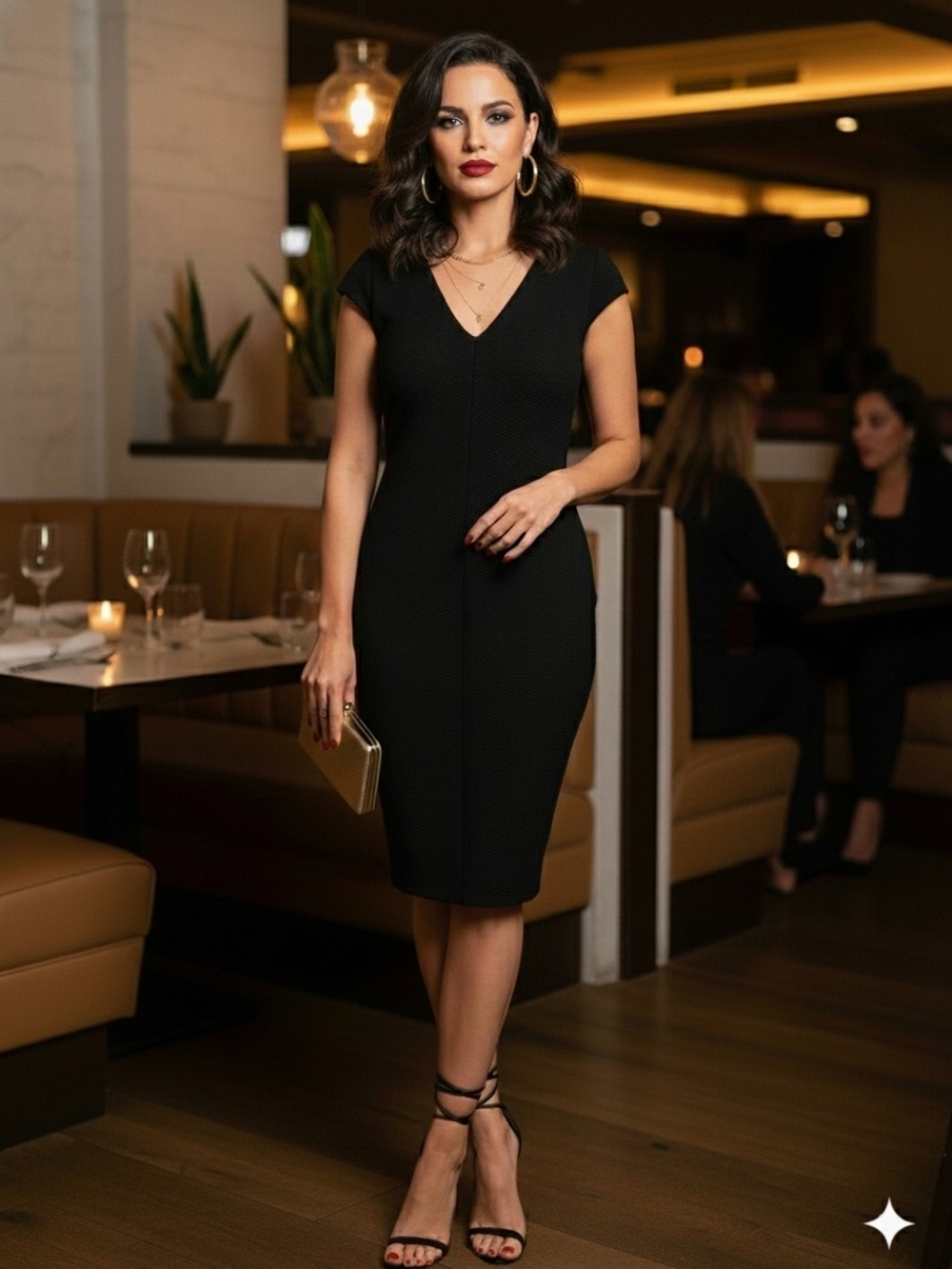 Michael Kors Black Ribbed V-Neck Cap-Sleeve Sheath Dress